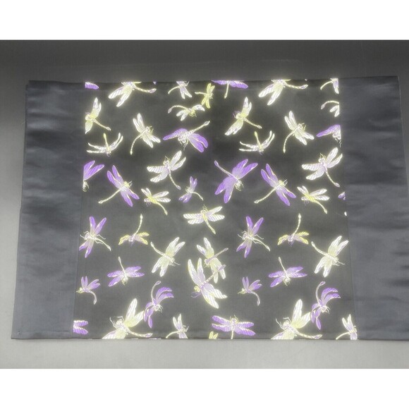 VTG EMPEROR SILK Dragonfly/Firefly Black W/ Purple & Green Placemats Set Of 4 - Picture 3 of 6